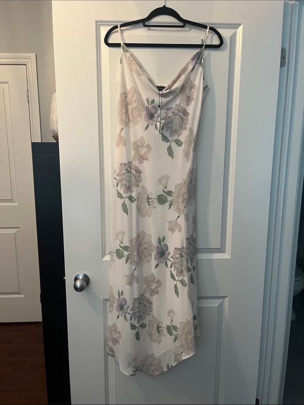 Floral Slip Dress in Soft Ivory and Pastel Blooms-new unworn